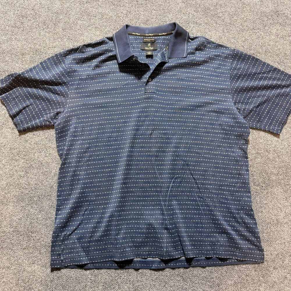 Gary Player Polo Shirt Mens XL Blue Geometric Knit Short Sleeve Golf Casual